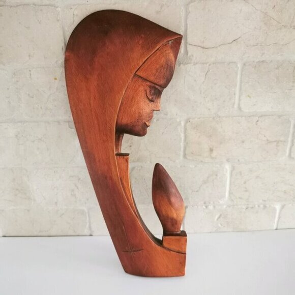 Handcarved Virgin Mary Madonna Wood Sculpture Wall Hanging Polish Artist - Picture 2 of 10